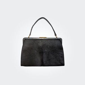 Vintage Rivier faux-fur/leather black baguette bag